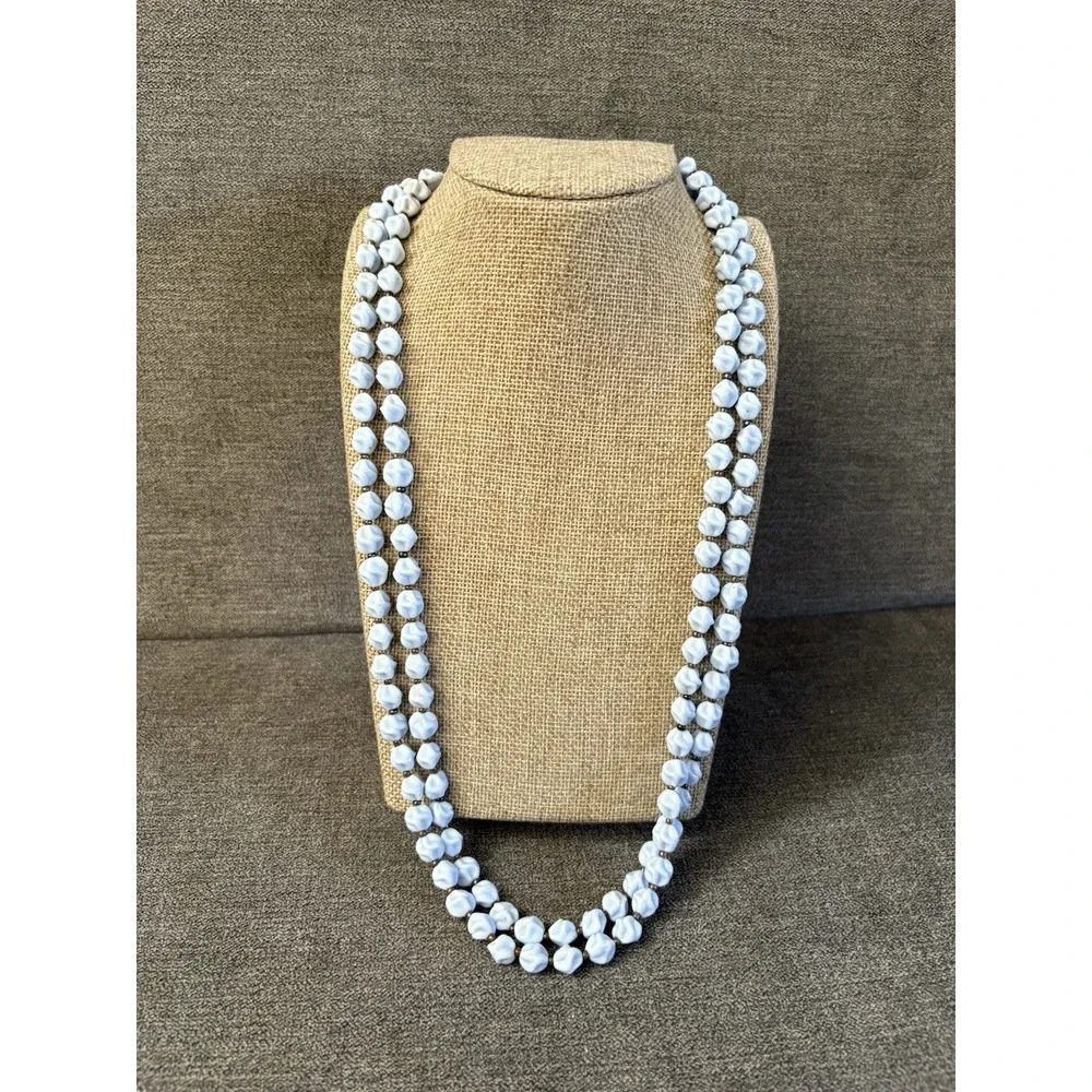 Vintage‎ Mid Century LONG Molded Periwinkle Glass Bead Necklace 52